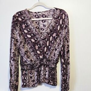Gypsy Love Snake Print Long Sleeve Ruched Waist Blouse Women Size L
